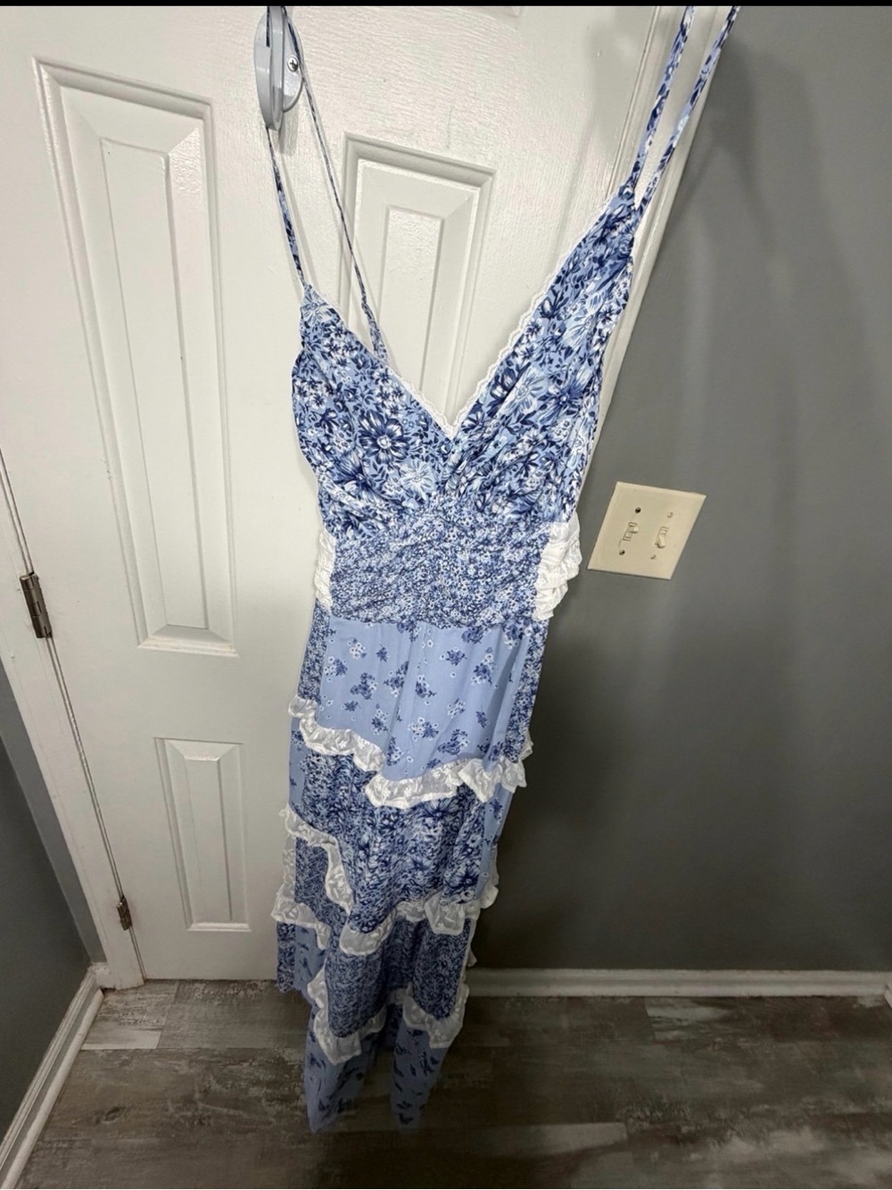 Altar'd State Blue & White Floral Tiered Maxi Dress